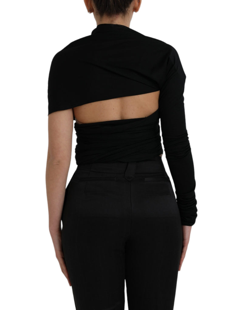 Black Wool Cutout Asymmetric Long Sleeve Top Dolce & Gabbana