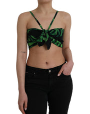 Black Green Leaf Silk Halter Cropped Top Dolce & Gabbana