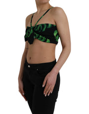 Black Green Leaf Silk Halter Cropped Top Dolce & Gabbana