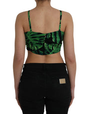 Black Green Leaf Silk Halter Cropped Top Dolce & Gabbana