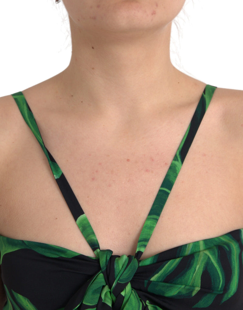 Black Green Leaf Silk Halter Cropped Top Dolce & Gabbana