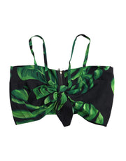 Black Green Leaf Silk Halter Cropped Top Dolce & Gabbana