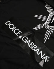 Black Sacred Heart Print Cotton Lace T-shirt Dolce & Gabbana