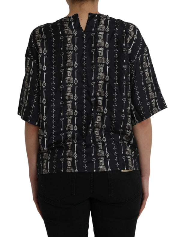 Black Key Castle Print Silk Blouse T-shirt Dolce & Gabbana