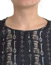 Black Key Castle Print Silk Blouse T-shirt Dolce & Gabbana