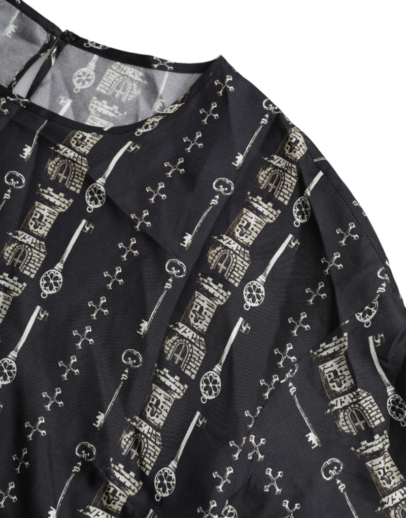 Black Key Castle Print Silk Blouse T-shirt Dolce & Gabbana