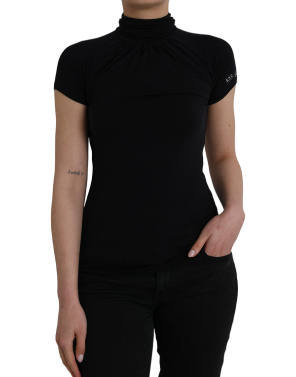 Black Turtleneck Viscose Short Sleeve Top Costume National