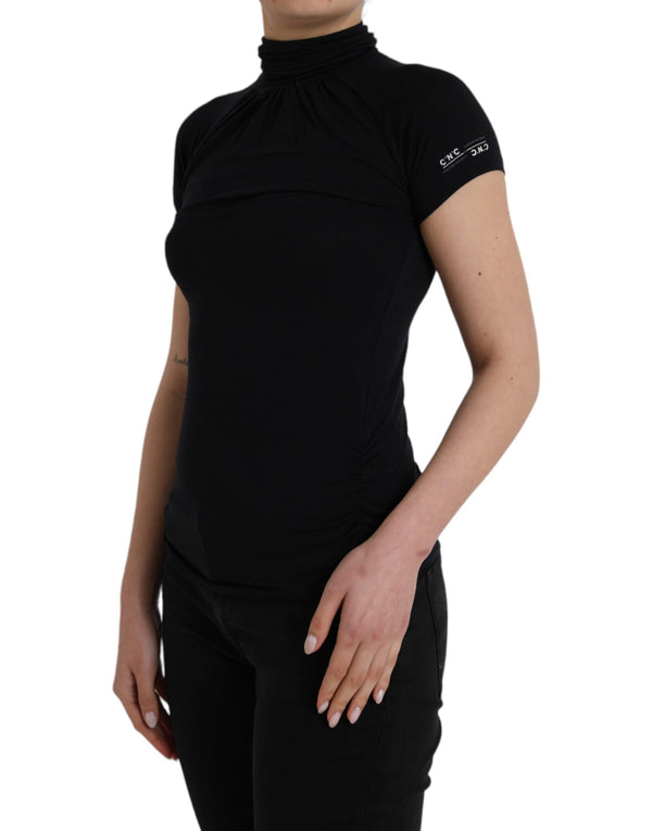 Black Turtleneck Viscose Short Sleeve Top Costume National