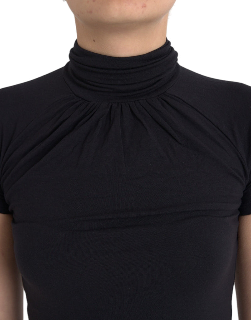 Black Turtleneck Viscose Short Sleeve Top Costume National