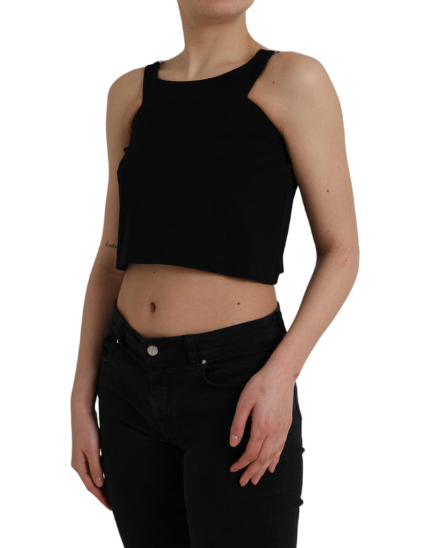 Black Sleeveless Round Neck Cropped Tank Top Dolce & Gabbana