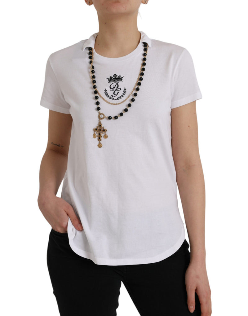 White Cotton Necklace Short Sleeves T-shirt Dolce & Gabbana