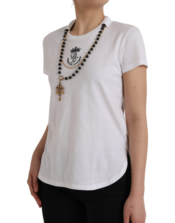 White Cotton Necklace Short Sleeves T-shirt Dolce & Gabbana