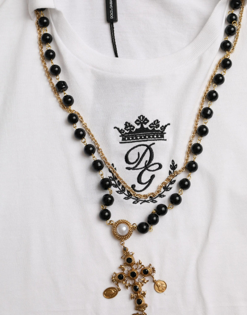 White Cotton Necklace Short Sleeves T-shirt Dolce & Gabbana