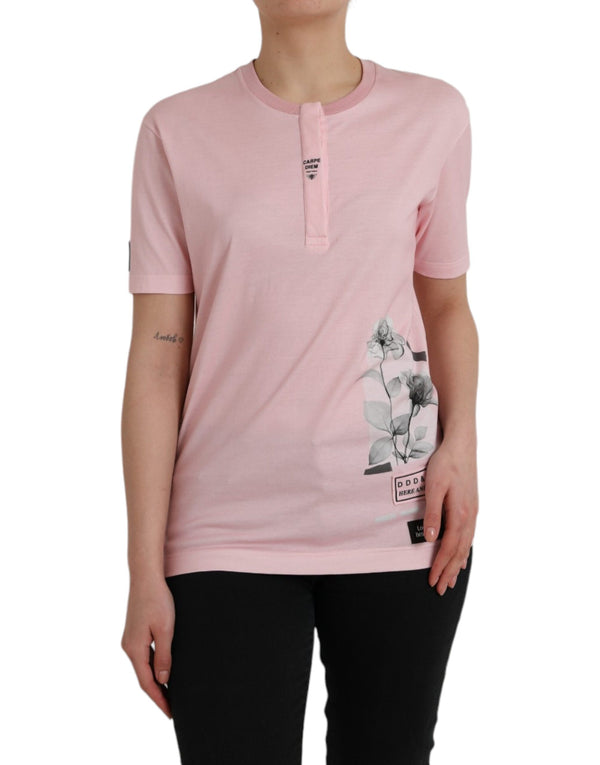 Pink Floral Print Cotton Short Sleeves T-shirt Dolce & Gabbana