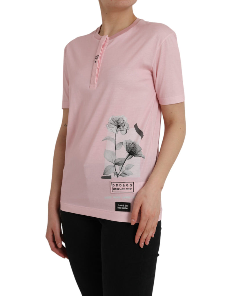 Pink Floral Print Cotton Short Sleeves T-shirt Dolce & Gabbana