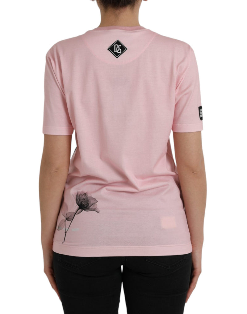 Pink Floral Print Cotton Short Sleeves T-shirt Dolce & Gabbana