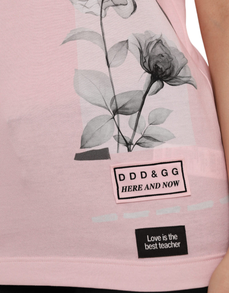 Pink Floral Print Cotton Short Sleeves T-shirt Dolce & Gabbana