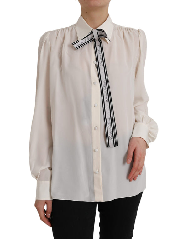 Off White Long Sleeve Button Down Blouse Top Dolce & Gabbana