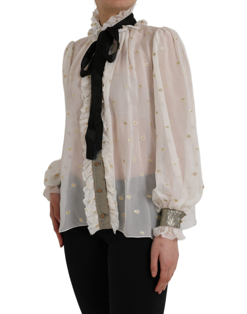 Off White Silk Blend Ascot Collar Blouse Top Dolce & Gabbana