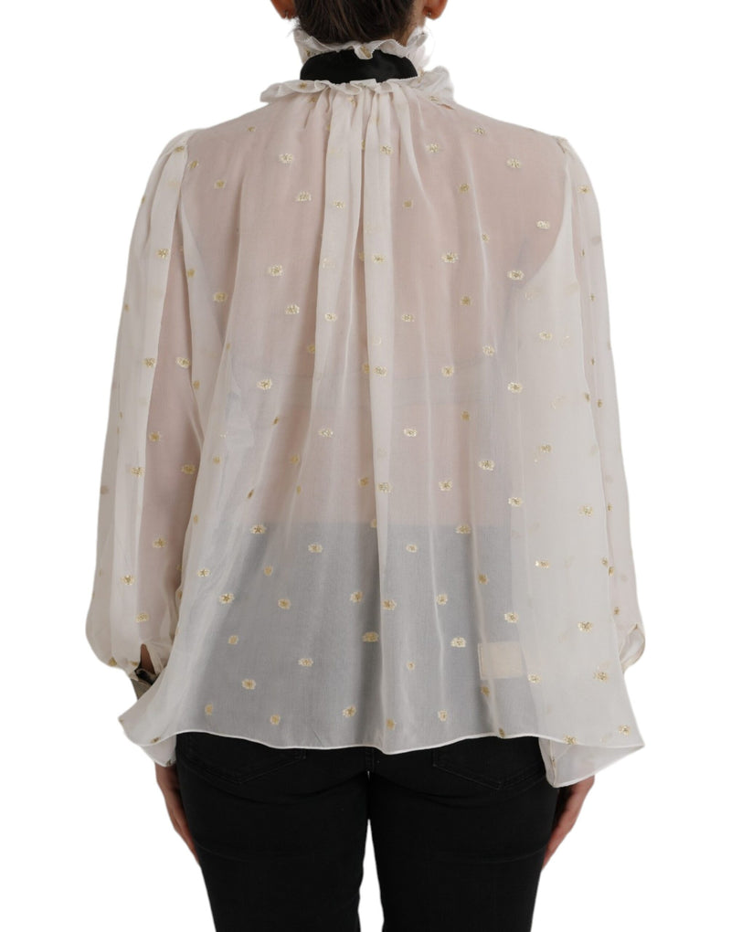 Off White Silk Blend Ascot Collar Blouse Top Dolce & Gabbana