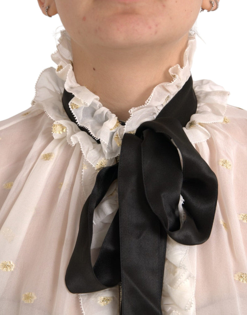 Off White Silk Blend Ascot Collar Blouse Top Dolce & Gabbana