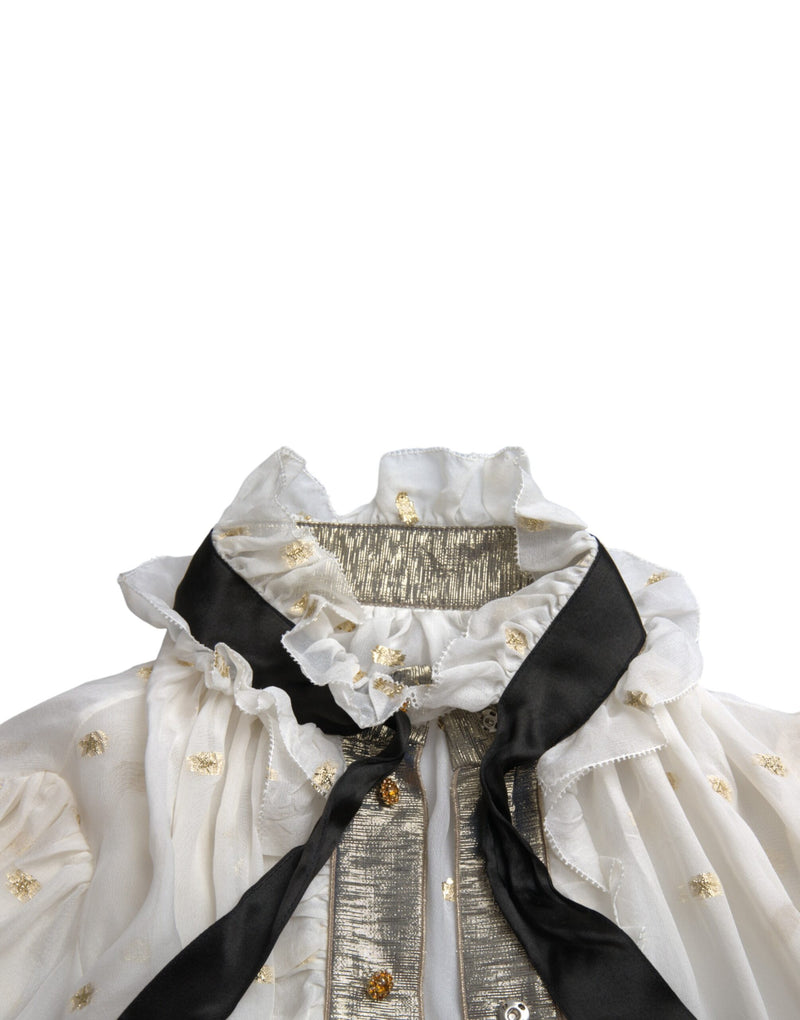 Off White Silk Blend Ascot Collar Blouse Top Dolce & Gabbana