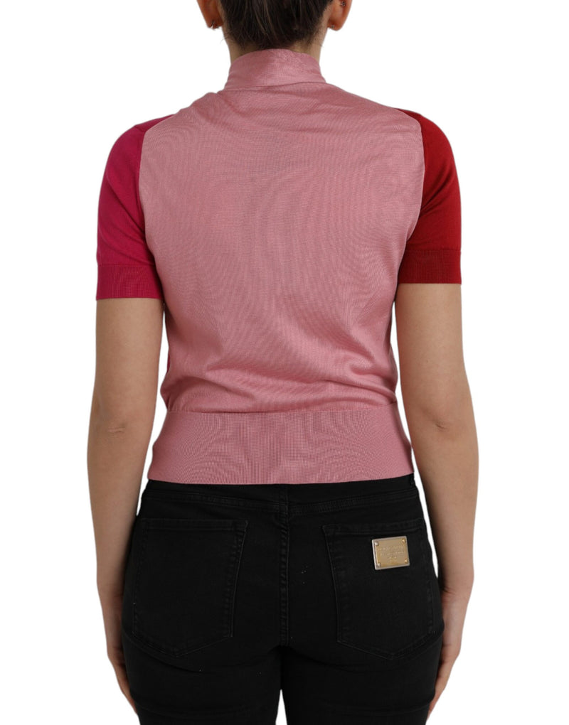 Pink Short Sleeves Pullover Ascot Collar Top Dolce & Gabbana