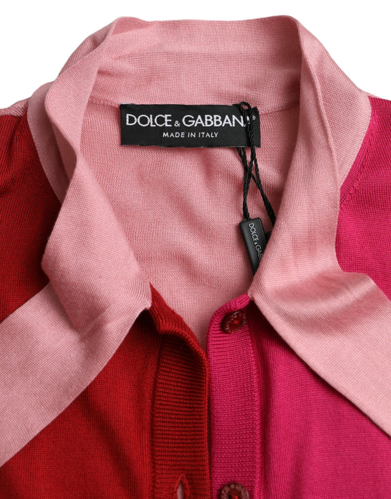 Pink Short Sleeves Pullover Ascot Collar Top Dolce & Gabbana