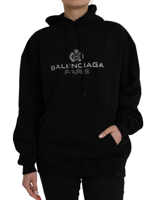 Black Cotton Logo Hooded Pullover Sweatshirt Sweater Balenciaga