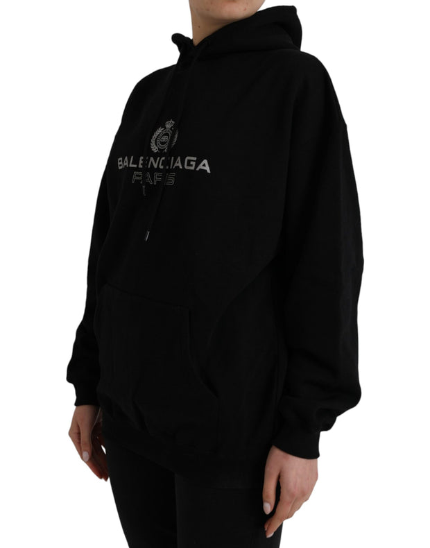 Black Cotton Logo Hooded Pullover Sweatshirt Sweater Balenciaga