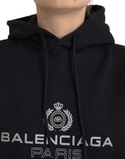 Black Cotton Logo Hooded Pullover Sweatshirt Sweater Balenciaga