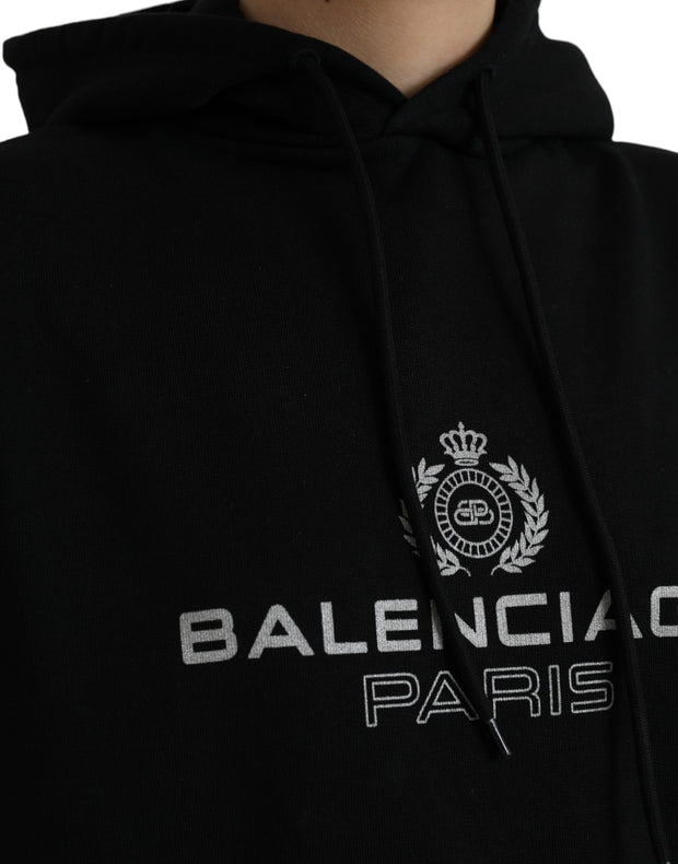 Black Cotton Logo Hooded Pullover Sweatshirt Sweater Balenciaga