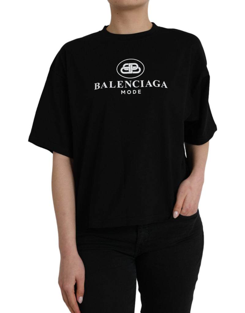 Black Cotton Logo Crew Neck Short Sleeves T-shirt Balenciaga