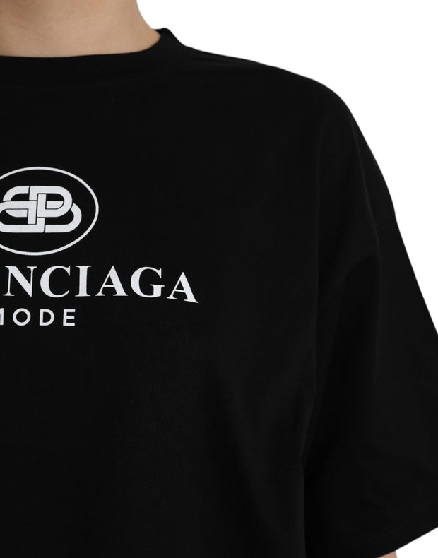 Black Cotton Logo Crew Neck Short Sleeves T-shirt Balenciaga