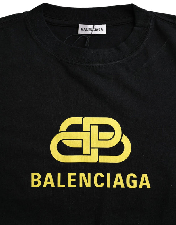 Black Cotton Logo Print Crew Neck Short Sleeves T-shirt Balenciaga