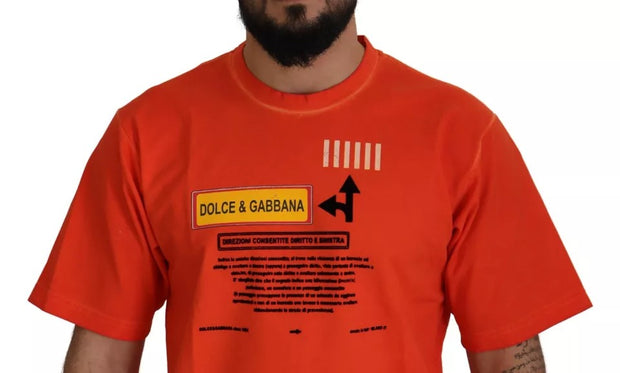 Orange Logo Print Crewneck Cotton T-shirt Dolce & Gabbana