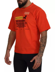 Orange Logo Print Crewneck Cotton T-shirt Dolce & Gabbana