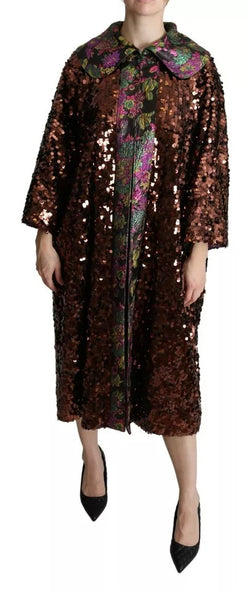 Multicolor Sequined Long Coat Jaquard Jacket Dolce & Gabbana