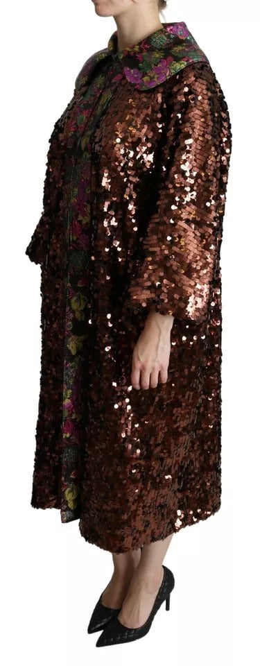 Multicolor Sequined Long Coat Jaquard Jacket Dolce & Gabbana