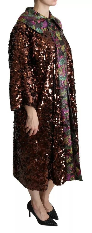 Multicolor Sequined Long Coat Jaquard Jacket Dolce & Gabbana