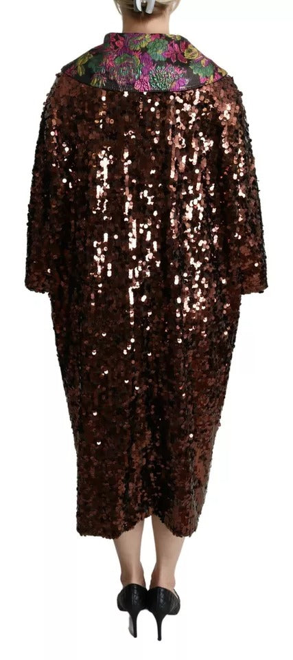 Multicolor Sequined Long Coat Jaquard Jacket Dolce & Gabbana