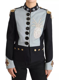 Blue Button Crystal Embellished Cotton Jacket Dolce & Gabbana