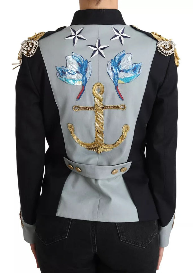 Blue Button Crystal Embellished Cotton Jacket Dolce & Gabbana