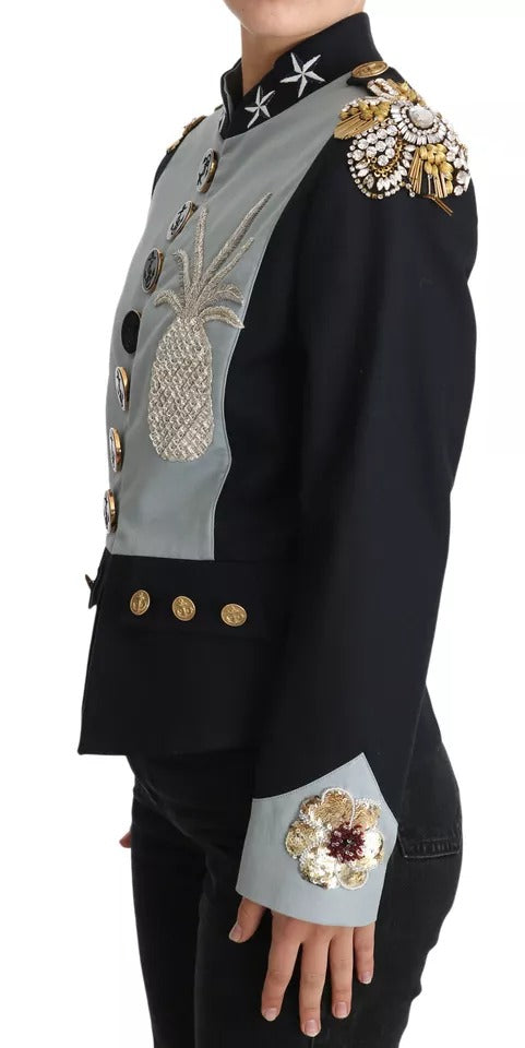 Blue Button Crystal Embellished Cotton Jacket Dolce & Gabbana