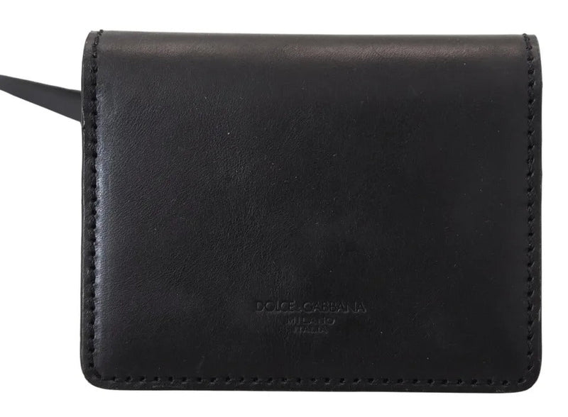 Black Leather Bifold Shoulder Sling Women Wallet Dolce & Gabbana