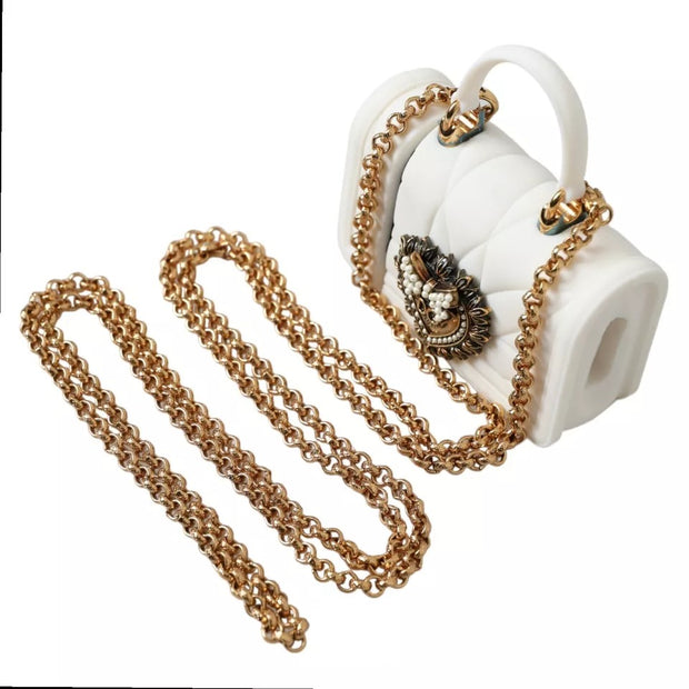 White Silicone Devotion Heart Bag Gold Chain Hand Airpods Case Dolce & Gabbana