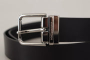 Black Calf Leather Logo Engraved Metal Buckle Belt Dolce & Gabbana