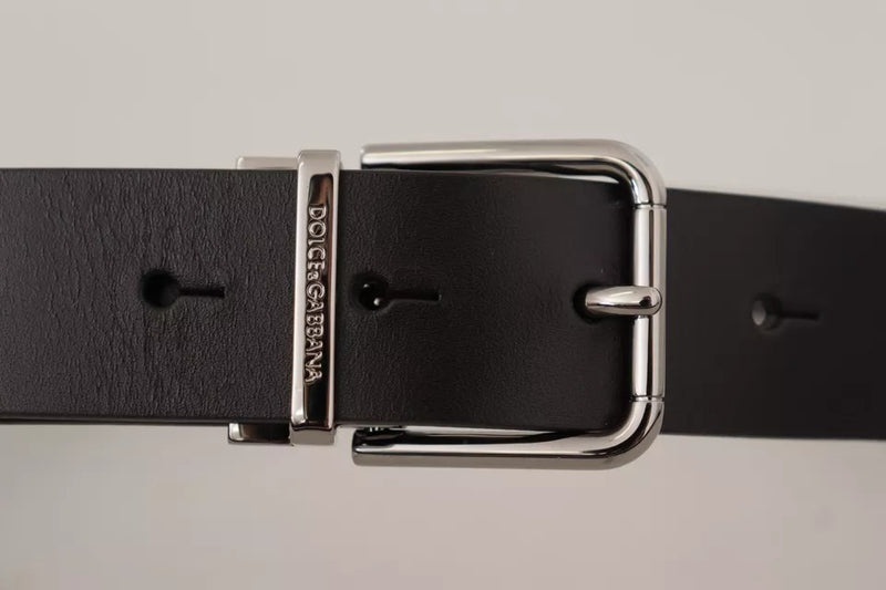 Black Calf Leather Logo Engraved Metal Buckle Belt Dolce & Gabbana