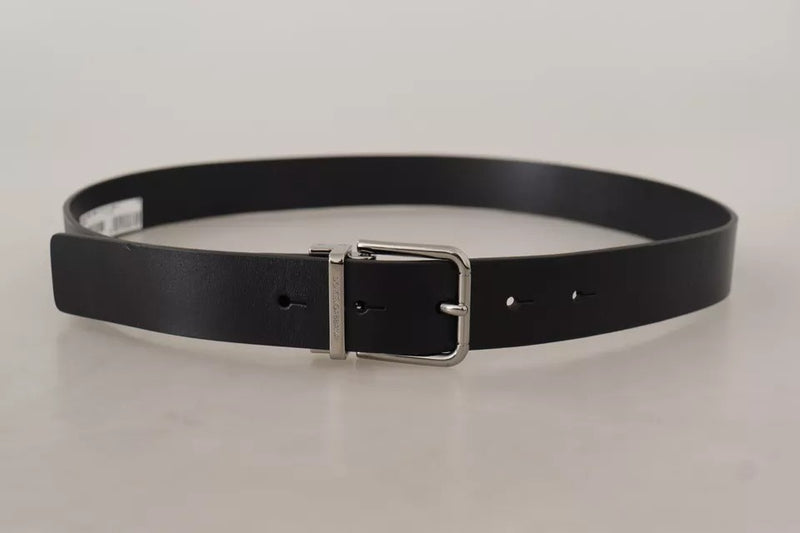 Black Calf Leather Logo Engraved Metal Buckle Belt Dolce & Gabbana