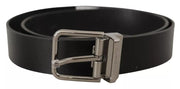 Black Calf Leather Logo Engraved Metal Buckle Belt Dolce & Gabbana